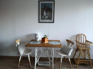 stół jadalny z krzesłami i roślina na nim w obiekcie Le Petit Pèlerin w mieście Ammerschwihr