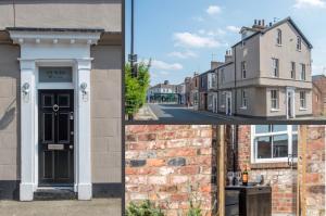 twee foto's van een bakstenen gebouw en een gebouw met een deur bij Spencer House in York