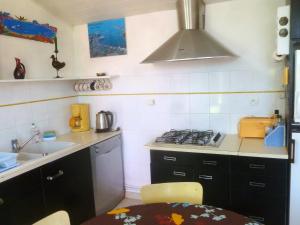 プルガヌーにあるMaison de charme à Plougasnou avec jardin clôturéのシンクとコンロのある小さなキッチン +8枚の写真