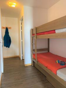 a bedroom with two bunk beds and a closet at travelski home classic - Résidence La Muzelle in Les Deux Alpes