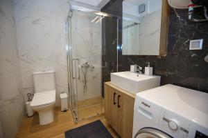 a bathroom with a shower and a toilet and a sink at Marianthe Apartments Ap2 in Ioannina