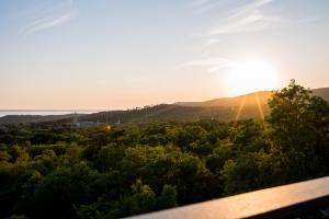 Encanto Agriturismo & Private SPA في Visogliano: منظر غروب الشمس على الأشجار