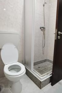 uma casa de banho com um WC e um chuveiro em Casa da Sogra - Apartamento 1 em Faja Grande