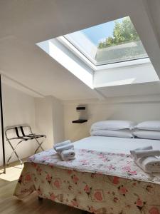 a bedroom with a large bed with a skylight at Bergamo & Dintorni in Bergamo