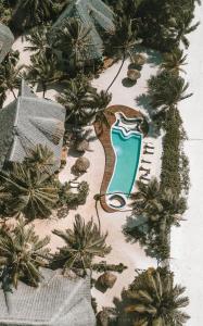 uma vista aérea de um resort com palmeiras em Zanziblue em Matemwe