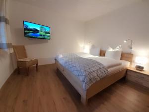 - une chambre avec un lit et une télévision murale dans l'établissement Apart Lisa, à Mayrhofen