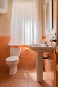 a bathroom with a toilet and a sink at Casas Rurales Balcón de las Mayas in Ayna