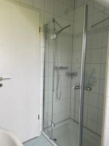 a shower with a glass door in a bathroom at Sunshine in Messen