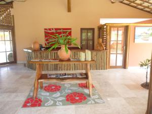 a living room with a table with a plant on it at Pousada Anga in Baixio