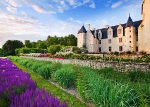 a castle with purple flowers in front of it at COTTAGE SAINTE GENEVIEVE in Champigny-sur-Veude