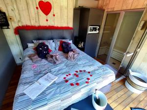 Ліжко або ліжка в номері La chambre du puits avec 2 jacuzzis , sauna et Hammam privatif