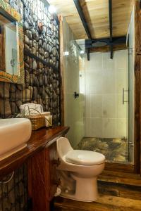 a bathroom with a toilet and a sink and a shower at Glamping Lagos de Venecia in Santa Rosa de Cabal