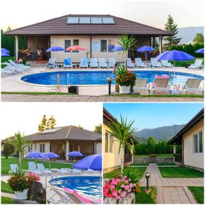 due foto di una casa e di una piscina di Вилен комплекс Дарибел a Sapareva Banya