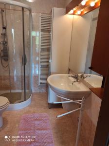 y baño con lavabo, ducha y aseo. en Appartamento Padova zona strategica en Padova