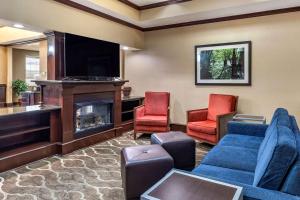 salon z kanapą, krzesłami i kominkiem w obiekcie Comfort Suites Shreveport West I-20 w mieście Shreveport