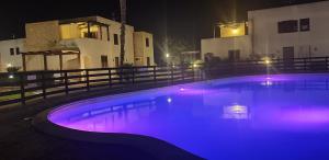 法维尼亚纳Al Covone-1 - Residence Burrone的游泳池晚上有紫色灯光