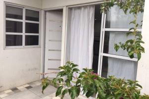 an open window with a plant in front of it at Departamento frente al mar in Santa Teresita