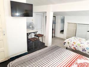 百樂費利克斯的住宿－Casa Alexa，一间卧室配有一张床、一张书桌和一台电视。