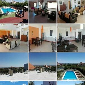 メルロにあるHotel posada barrancas del solのリビングルームとプールの写真コラージュ