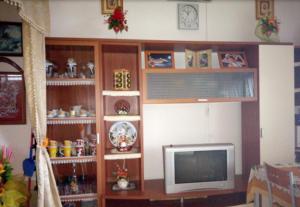 a living room with a tv and a book shelf at A casa di Sissy in Carrao