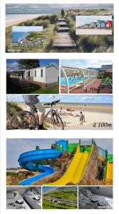 un collage de cuatro fotos de un patio de juegos en Mobile-home 100m plage Utah Mme SURGET, en Sainte-Marie-du-Mont