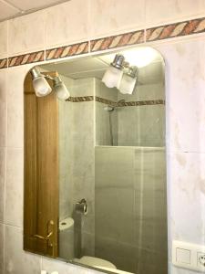 a bathroom with a shower and a mirror and a toilet at Apartamento Bonalba, Golf, Playas y Piscinas in Mutxamel