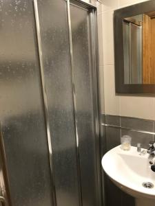 W łazience znajduje się prysznic i umywalka. w obiekcie Residencial Santamaría w mieście Sancibrián