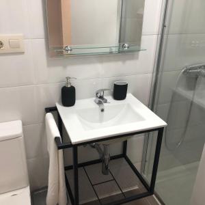 a bathroom with a sink and a shower at El Mirador de la Villa in Puebla de Sanabria