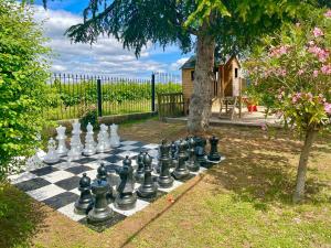 a chessboard on the ground in a yard with a tree at Camping Le Pressoir in Petit-Palais-et-Cornemps +29 photos