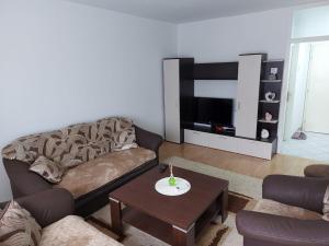 een woonkamer met een bank en een tafel bij Apartman Sladja in Bijeljina