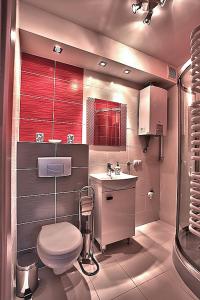 a bathroom with a toilet and a sink at Apartament Na Wspólnej in Krynica Zdrój