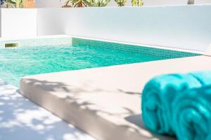 una piscina con un objeto azul al borde de ella en La Huertita de Arona Tenerifesummervillas, en Arona