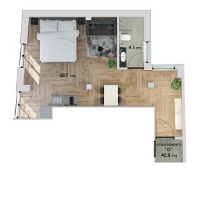 a floor plan of a room with a bed at Apartments Sabine G in Merano