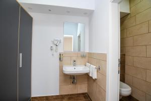 a bathroom with a sink and a mirror at Danubiana Apartments 5 in Kladovo