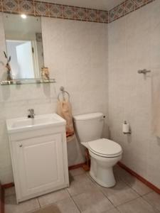 a bathroom with a white toilet and a sink at Sunshine Cottage in Cape Town