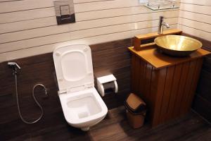 un baño con inodoro y lavabo en The Himalayan Heaven, en Jibhi
