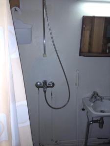 bagno con doccia e lavandino di Holiday Cabin Kerimaa 53 a Savonlinna