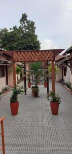 a pavilion with potted plants on a patio at Agualinda Hotel in Alter do Chao