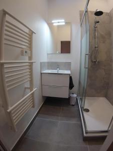een badkamer met een wastafel en een douche bij STUDIO Petite canaille in Cassis