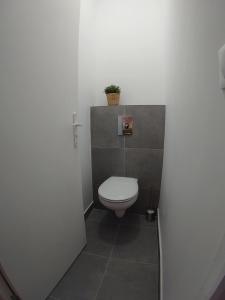 een badkamer met een toilet met een plant aan de muur bij STUDIO Petite canaille in Cassis