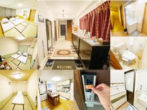 eine Collage mit Fotos von einem Bad und einem Zimmer in der Unterkunft Reinahill - Vacation STAY 67181v in Tokushima