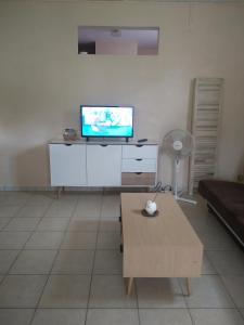 a living room with a tv and a coffee table at ecrin de verdure in Fort-de-France