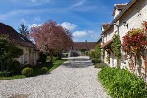 a gravel driveway in a garden with buildings at la clef des champs in Lémeré