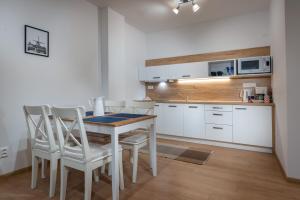 a kitchen with a table and chairs in a room at TATRAMOUNT - Apartmany Bernard - Stary Smokovec in Nový Smokovec