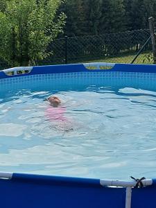 a person is swimming in a swimming pool at Domek nad Lasem in Koniaków