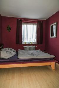 een slaapkamer met 2 bedden en een raam bij Oh-Apartment Lindenberg in Lindenberg im Allgäu