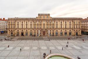 ein großes Gebäude mit einem Brunnen davor in der Unterkunft Host inn Lyon - Appartement de Luxe aux Terreaux & Jacuzzi in Lyon