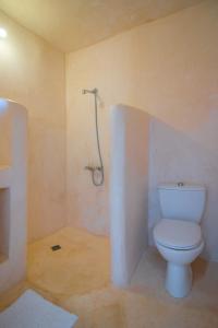 a bathroom with a toilet and a shower at La Pergola Sidi Kaouki in Sidi Kaouki