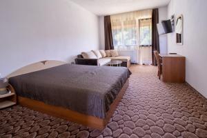 una habitación de hotel con una cama y un sofá en Family Hotel Panorama, en Chiflik