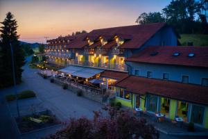 Hotel & SPA Reibener-Hof في Konzell: منظر علوي لمبنى به أضواء